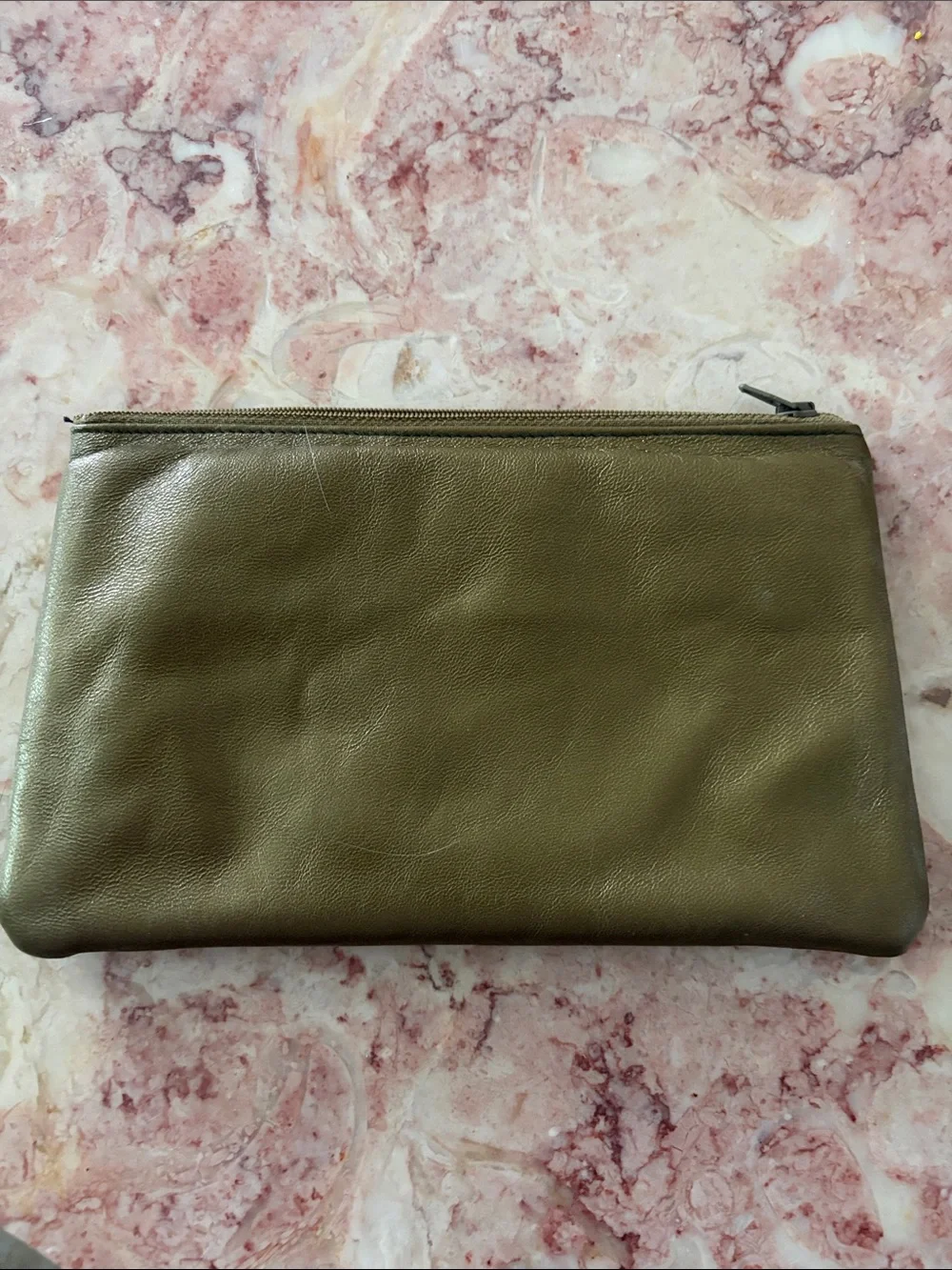 Personalized Olive Green Leather Wristlet Clutch